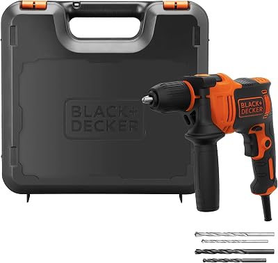 Broca de martelo com fio black + decker beh710k 710 w 13 mm mandril com alça lateral inclui 4 brocas e estojo laranja/preto
