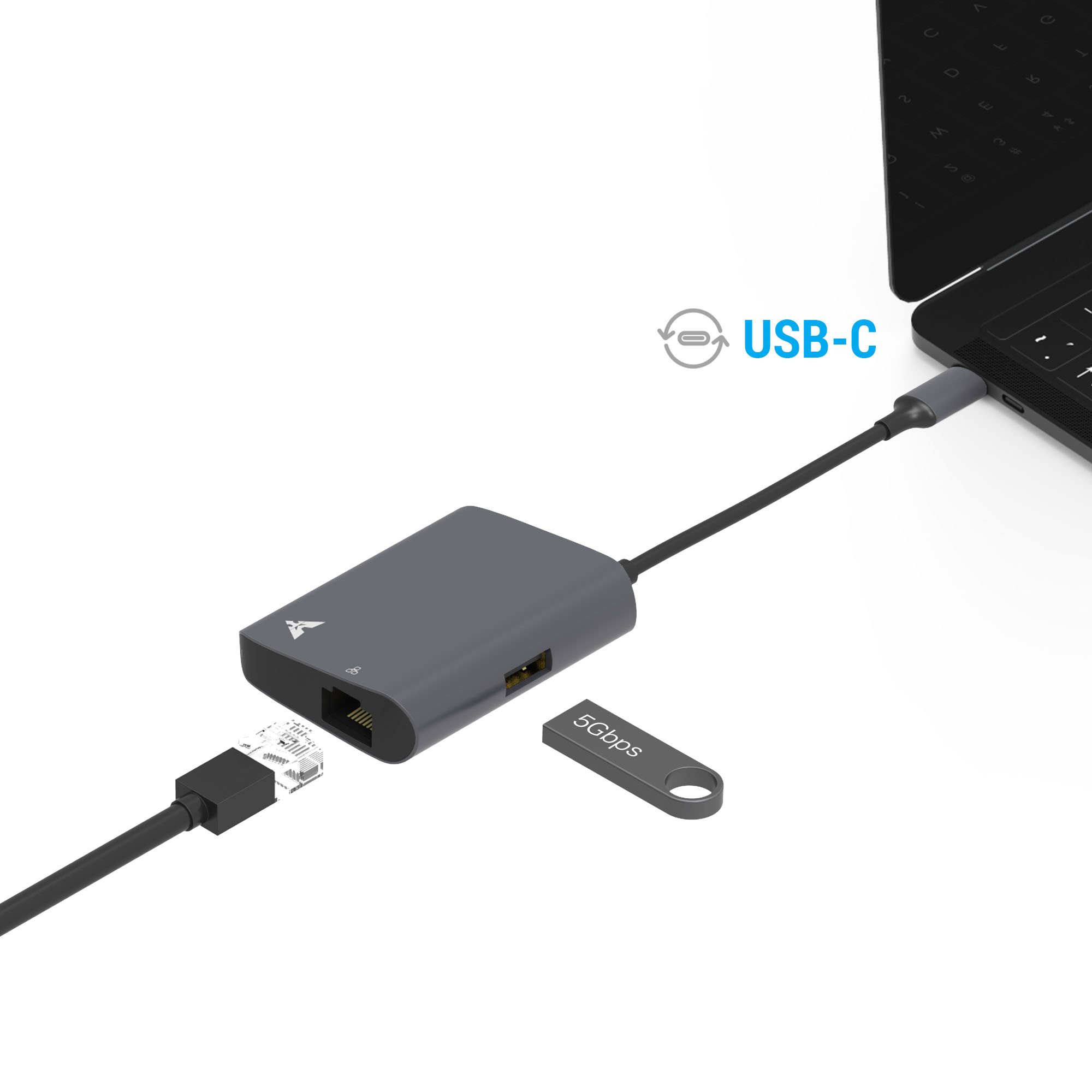 USB C to Ethernet Adapter, MAKETECH Slim Aluminum USB Type-C to Gigabit Ethernet Network & USB 3.0 HUB Adapter for 016/2017 Macbook Pro 2016, 2015/2016 Macbook, Chromebook Pixel and More