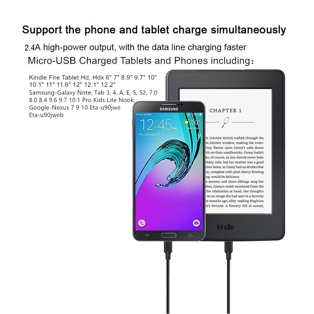 Paperwhite Echo Dot Kindle Fire Fast Charger Tab A,E,S,S2,7,8 Samsung