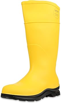 black and yellow work boots