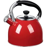 Rorence Whistling Tea Kettle for Stove Top, 2.5QT Stainless Steel Tea Pot | Red Tea Kettle with Capsule Bottom &amp; Heat-resistant Glass Lid