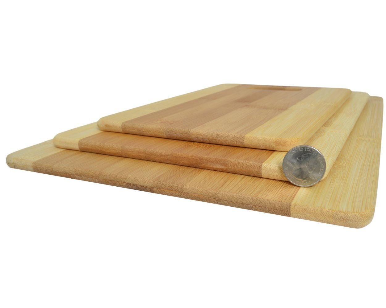 Vina 3 Piece Bamboo Cutting Boards Set - Chopping Board with Handle for Meat Veggie Prep, Serve Bread Crackers Cheese Butter, Cocktail Bar Board - Large, Medium and Small Size