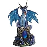 StealStreet Blue Dragon Holding Shield on Rock Collectible Figurine Statue Decor
