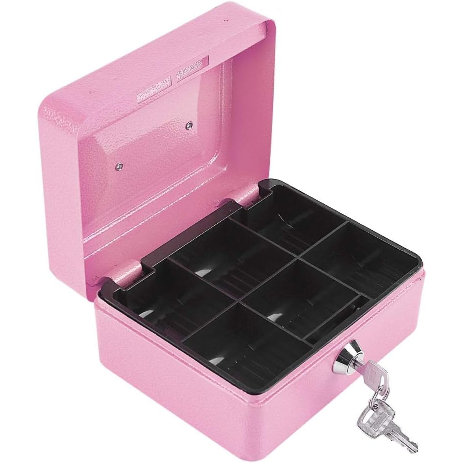 Wincal Cash Box with Money Tray, Steel Safe Box with 2 Keys Lockable Mini Safe for Office Home (Pink)