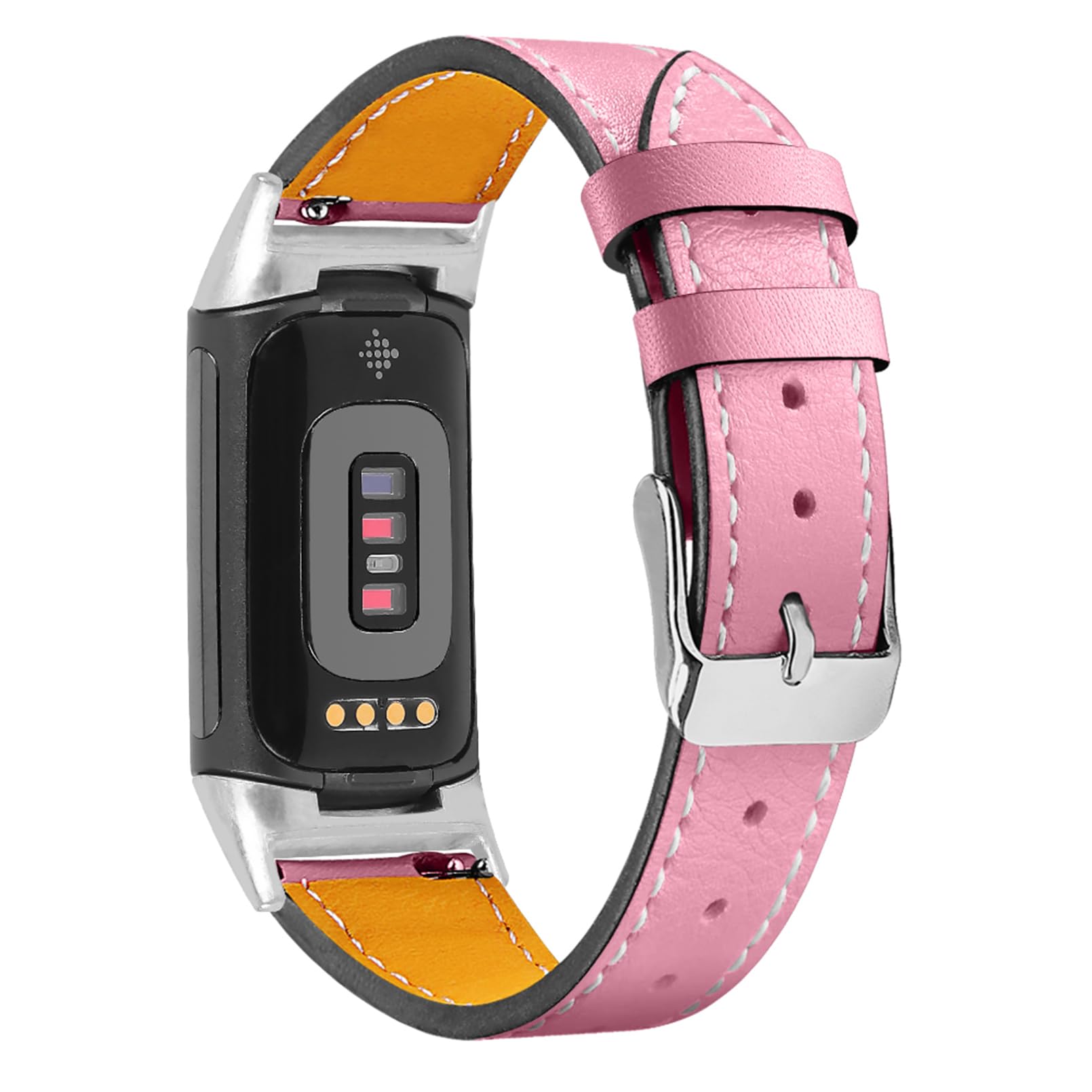 Mtozon Leather Bands Compatible with Fitbit Charge 6/Charge 5, Replacement Genuine Leather Straps for Women, Pink