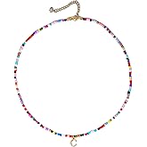 Fwlisesa Colorful Initial Necklaces for Women, 14k Gold Plated Summer Initial Necklace Cute Beach Letter Necklace Personalized Gold Necklaces for Women Trendy Preppy Gold Jewelry for Womens