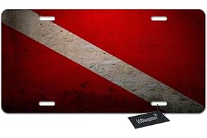 Wondertify Scuba Divers Diving Flag License Plate,Vintage Style Red White Decorative Car Front License Plate,Vanity Tag,Metal Car Plate,Aluminum Novelty License Plate,6 X 12 Inch (4 Holes)