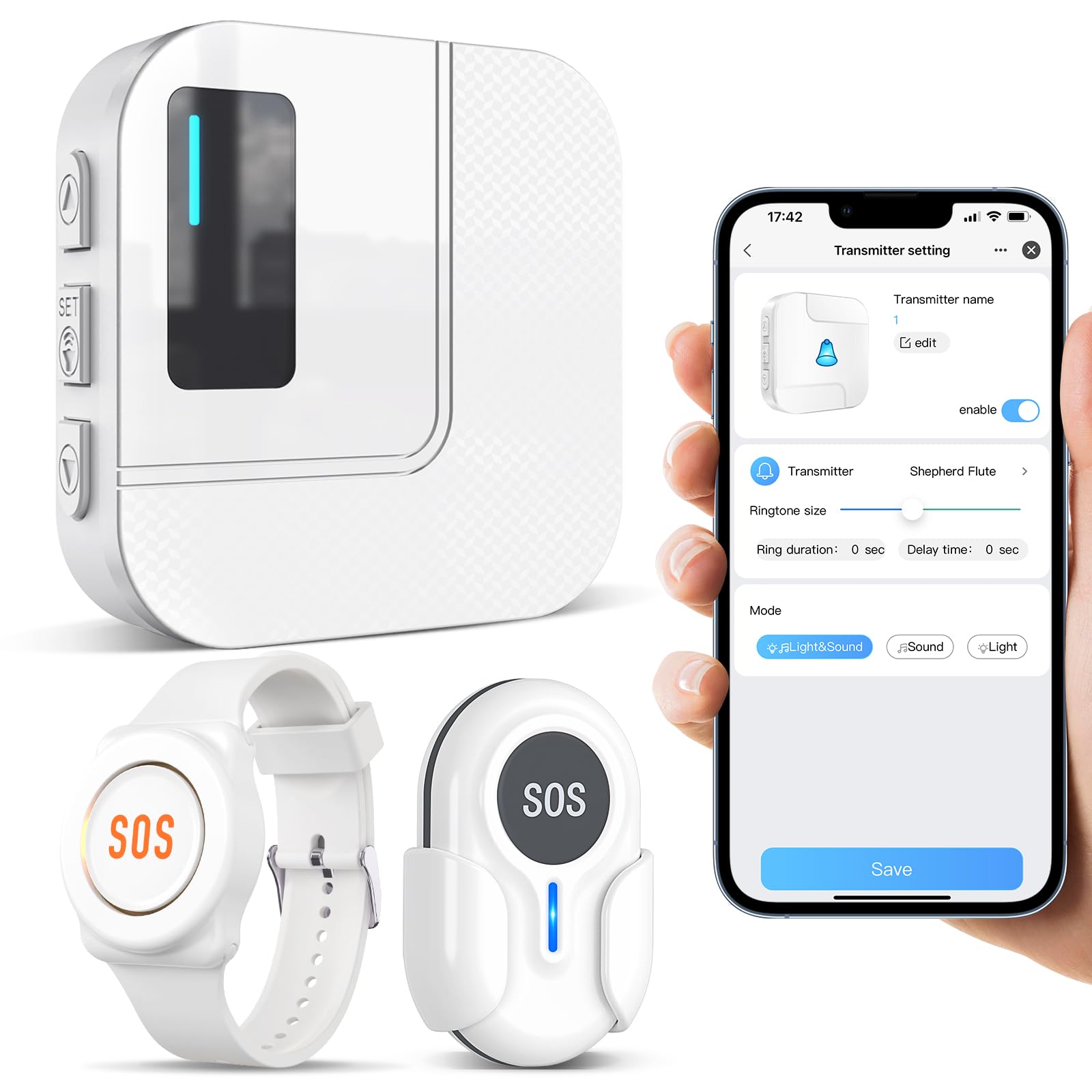 DAYTECH Smart Wrist Personal Alarm for Elderly, Wireless Panic Button Linked To Phone, Call Button for Elderly, 1* Wrist Button, 1*Call Button, 1*WIFI Receiver Supports Tuya 2.4GHz Wi-Fi