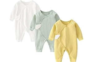 Newborn Baby Romper - Unisex Cotton Bodysuit for Infant Baby Boys Girls 3 Pack Long Sleeve Button Solid Jumpsuits