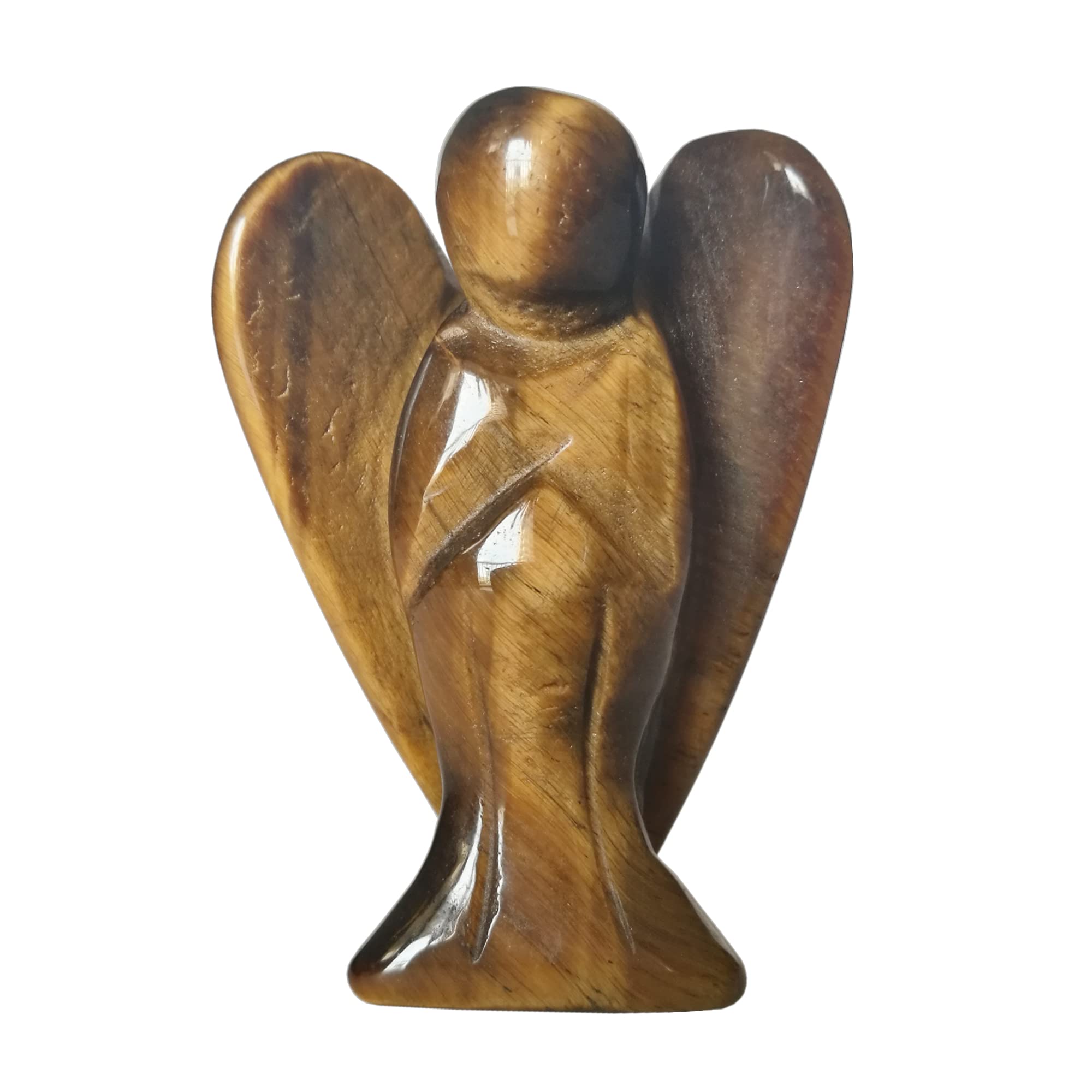 Manekieko Natural Yellow Jade Healing Crystal Prayer Guardian Angel Statue,48mm Carving Pocket Palm Stone Figurines Decoration