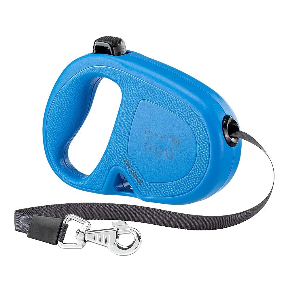 Ferplast FLIPPY ONE Extendable Dog Lead - Practical Bag Holder - Single Lock & Release Button - Ergonomic Italian Design - Tape - Max 25 Kg - 5m, Blue