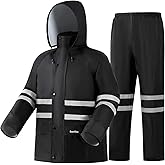 Rain Suit, High Visibility Reflective Safety Jacket, Lightweight Rain Gear, Waterproof Rain Jacket with Pants