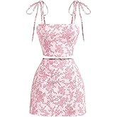WDIRARA Women's 2 Piece Outfit Floral Print Tie Shoulder Cami Top and Split Hem Skirt Set