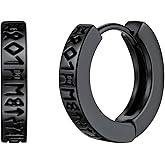 U7 Viking Hoop Earring for Men Stainless Steel/Black/Gold Huggie Hoops Earrings, Norse Viking Runes Hoop/Hexagon/Triangle Punk Jewelry Hypoallergenic Gift for Men Women