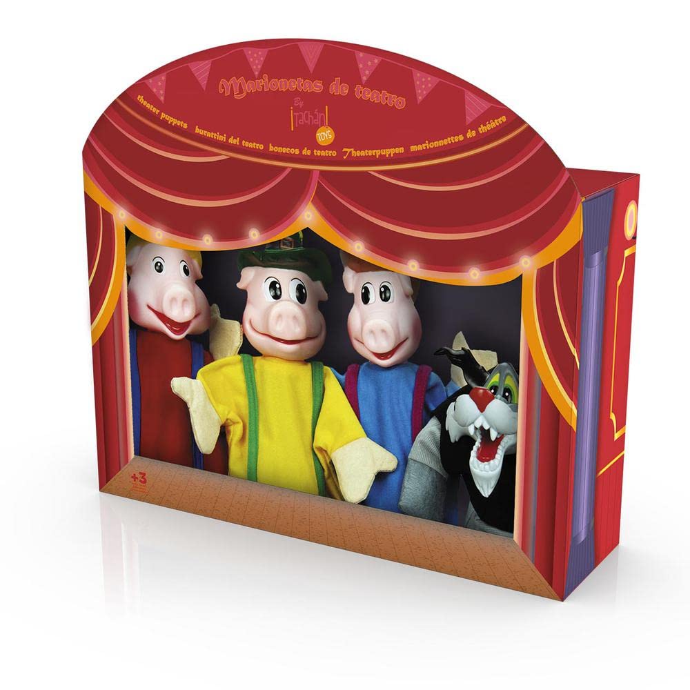 TACHAN - Set of 4 Children's Puppets of the 3 Pigs - Set of Hand Puppets - Includes 4 Characters of Children's Stories - Puppet Dimensions 30 cm (CPA Toy Group 749T00540)