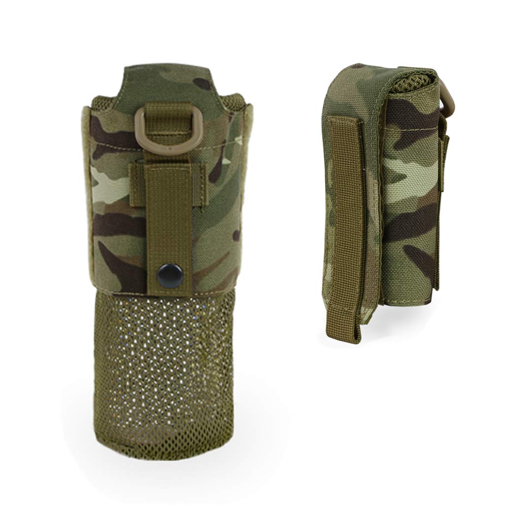 Molle Water Bottle Pouch,FoldableTactical Military Drawstring Open Top Water Bottle Holder Mesh Water Bottle Bag Carrier Attachment (CP)