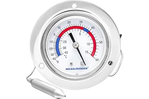 MEASUREMAN Vapor Capillary Flanged Panel Mount Refrigeration Thermometer, 2" Dial, 48" Capillary, -40-60 deg F/-40-15 deg C, Re-Calibration Available