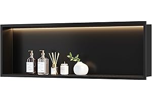 Qeke Stainless Steel Shower Niche 36" X 12", No Tile Needed Wall Niche with Non-Dimmable Led Light, Recessed Shower Shelf Lighting for Bathroom Storage Over Mount Installation, Matte Black