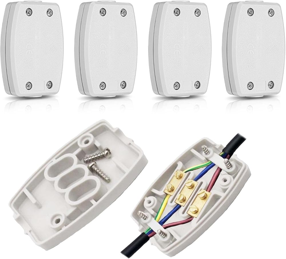 WUBAYI 4 Pcs 3 Terminal Electrical Junction Box 13 Amp 250V White