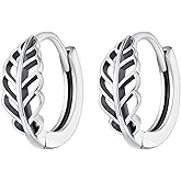 Leaf Small Huggie Hoop Earrings for Women Cartilage 925 Sterling Silver Hollow Leaves Sleeper Hypoallergenic Hoops Earring 9mm Cuffs Dainty Jewelry Gifts Birthday