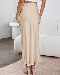 Outoshe Women's Satin High Waisted Maxi Skirts