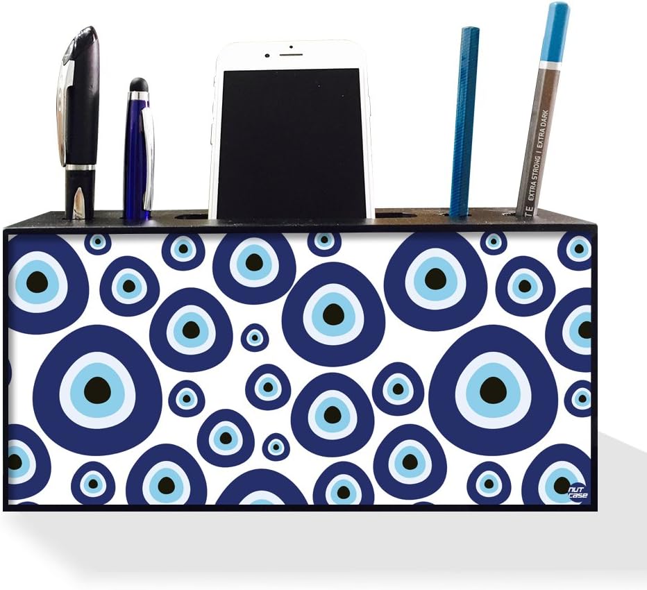 Nutcase Designer Pen Mobile Stand Holder for Office Table-Wooden Desk Organizer-4"x2.1x8" - Evil Eye Stones