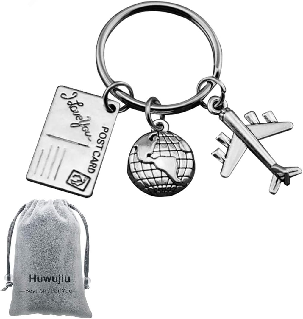 Huwujiu Travel Keyring Globe/Postcard/Airplane Keyring Flight Attendants Gift Pilot Gift Aviation Graduation Gift Holiday Keyring for Couple Friend Family