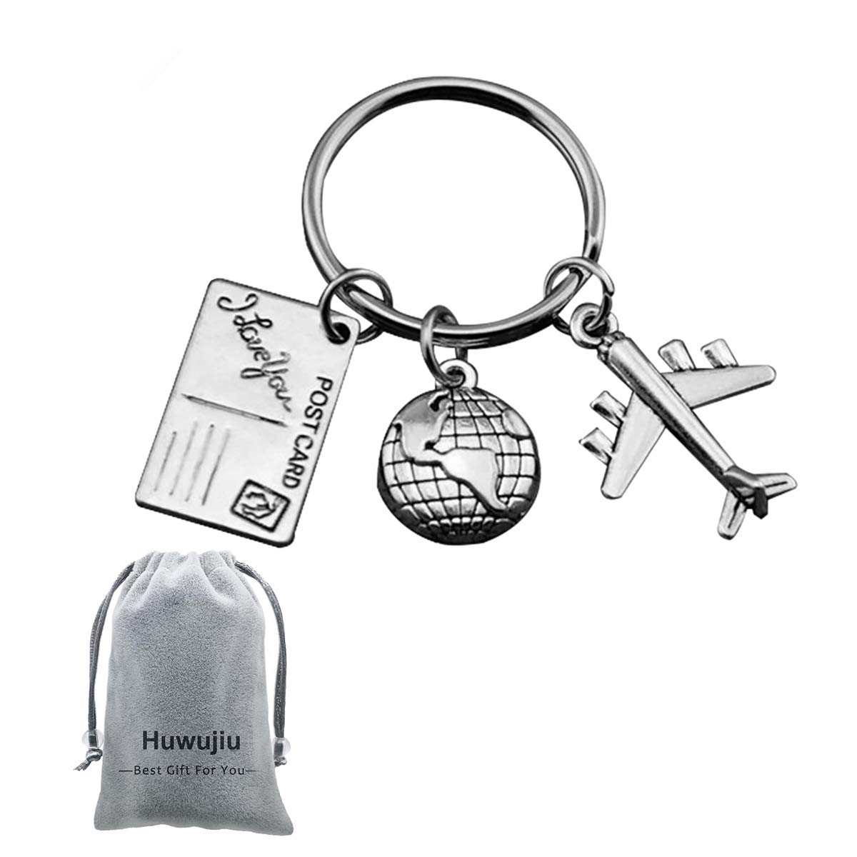 Huwujiu Travel Keyring Globe/Postcard/Airplane Keyring Flight Attendants Gift Pilot Gift Aviation Graduation Gift Holiday Keyring for Couple Friend Family