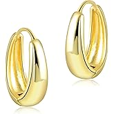 14K Gold Chunky Teardrop Shaped Oval Huggie Hoop Earrings for Women Large hoops