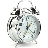 Mokeep Alarm Clock, 4 inch Non Ticking Twin Bell desktop Retro Vintage Style analog quartz movement Alarm Clock for Heavy Sleepers and bedrooms Battery Operated Loud Alarm Clock