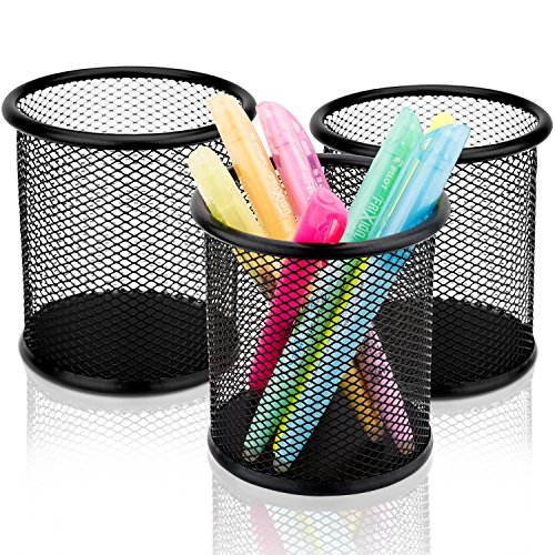 Workablez Pen Holder Set of 3 - Premium Black Mesh Pencil Holder - Large & Sturdy Pencil Cups to Organize All Pens, Rulers & Scissors On Your Desk