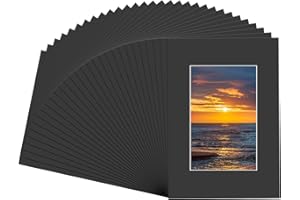 Photoys Pack of 25 Acid Free Core Bevel Cut Photo Mat Mattes with Backing Board and Clear Bag (Black, 8"x10" for 5"x7" Photo)