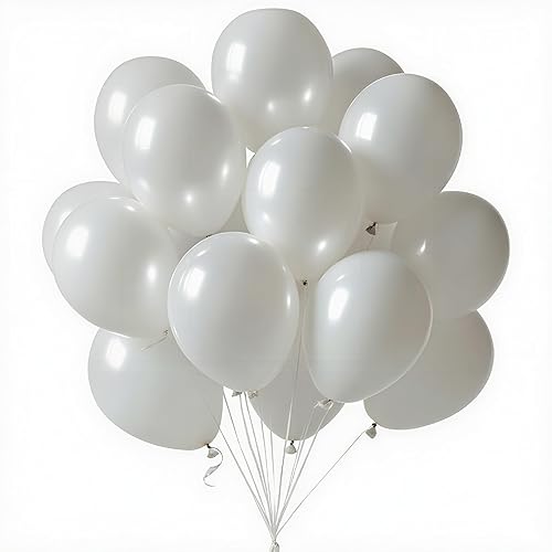 LAOREI White Balloons 50 pcs 12 Inch Matte White Latex Balloons for Wedding Bridal Engagement Baby Shower Gender Reveal Easter Anniversary Birthday Christmas Party Decorations
