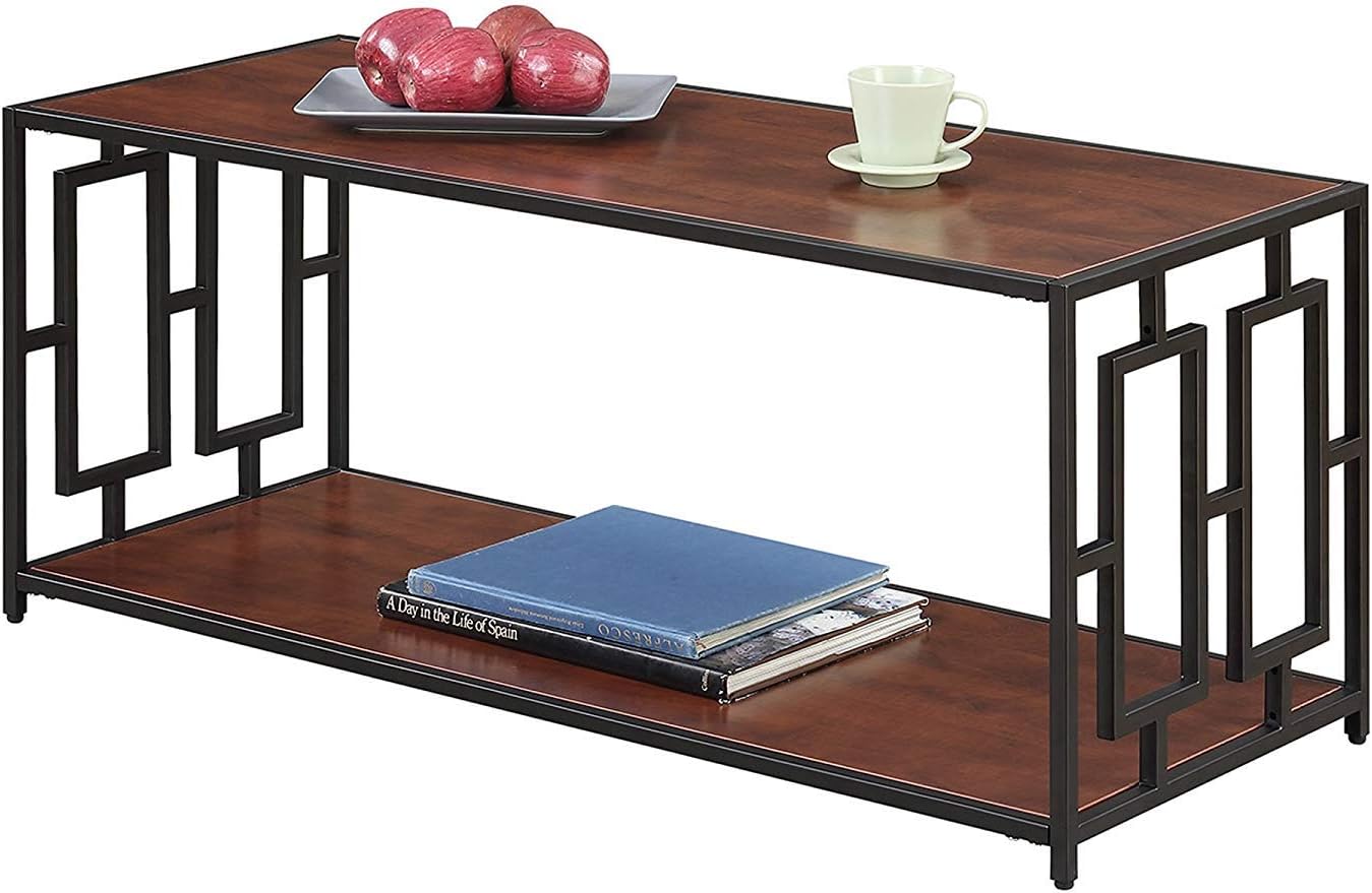 Amazon Com Convenience Concepts Town Square Metal Frame Coffee Table Cherry Black Furniture Decor