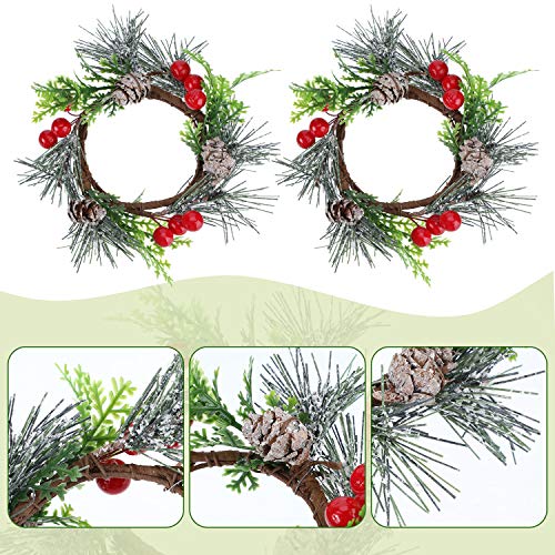 6 Pieces Christmas Candle Ring Artificial Berry Candle Rings with Pine Cones Small Wreaths for Home, Wedding, Living… - Image 4