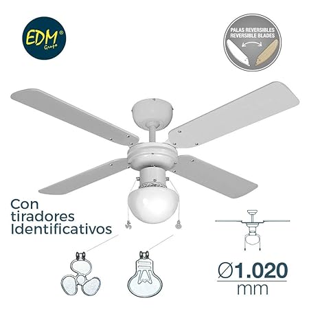 Edm Ceiling Fan Caribbean 50 W 85 Cm White 1 X E27 60 W 33800