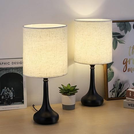 better chance lamparas de mesita de noche modernas y sencillas lamparas de escritorio minimalistas con pantallas de tela de lino y base negra para