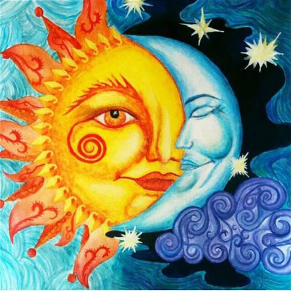 Meecaa Cross Stitch Kits 11 Count Stamped, Sun Moon Smiley Lover Embroidery Kit with Accessories Pre Printed (36CMx36CM) (Sun and Moon)