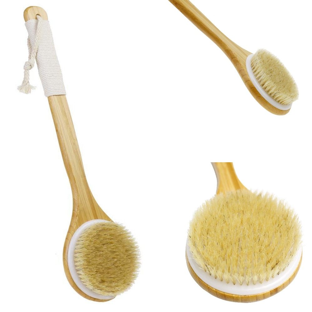 Badebürsten,Justime Rückenbürste mit langem Griff,Bath Körperbürste Back Scrubber mit Natürliche Borsten Duschbürste für Männer und Frauen