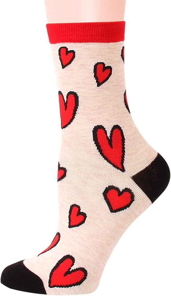 Valentine´s Day Heart Print Crew Socks for Women Funny Socks (Beige