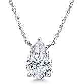 Gem Stone King 14K White Gold White Moissanite Pendant Necklace for Women | 1.32 Cttw | Gemstone Birthstone | Pear Shape 9X6MM | With 18 Inch Chain