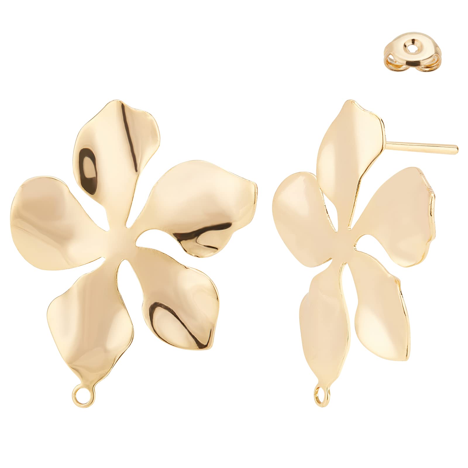 BENECREAT 5 Pairs Flower Stud Earring Findings 925 Sterling Silver Pins with Ear Nuts for DIY Jewelry Making Findings