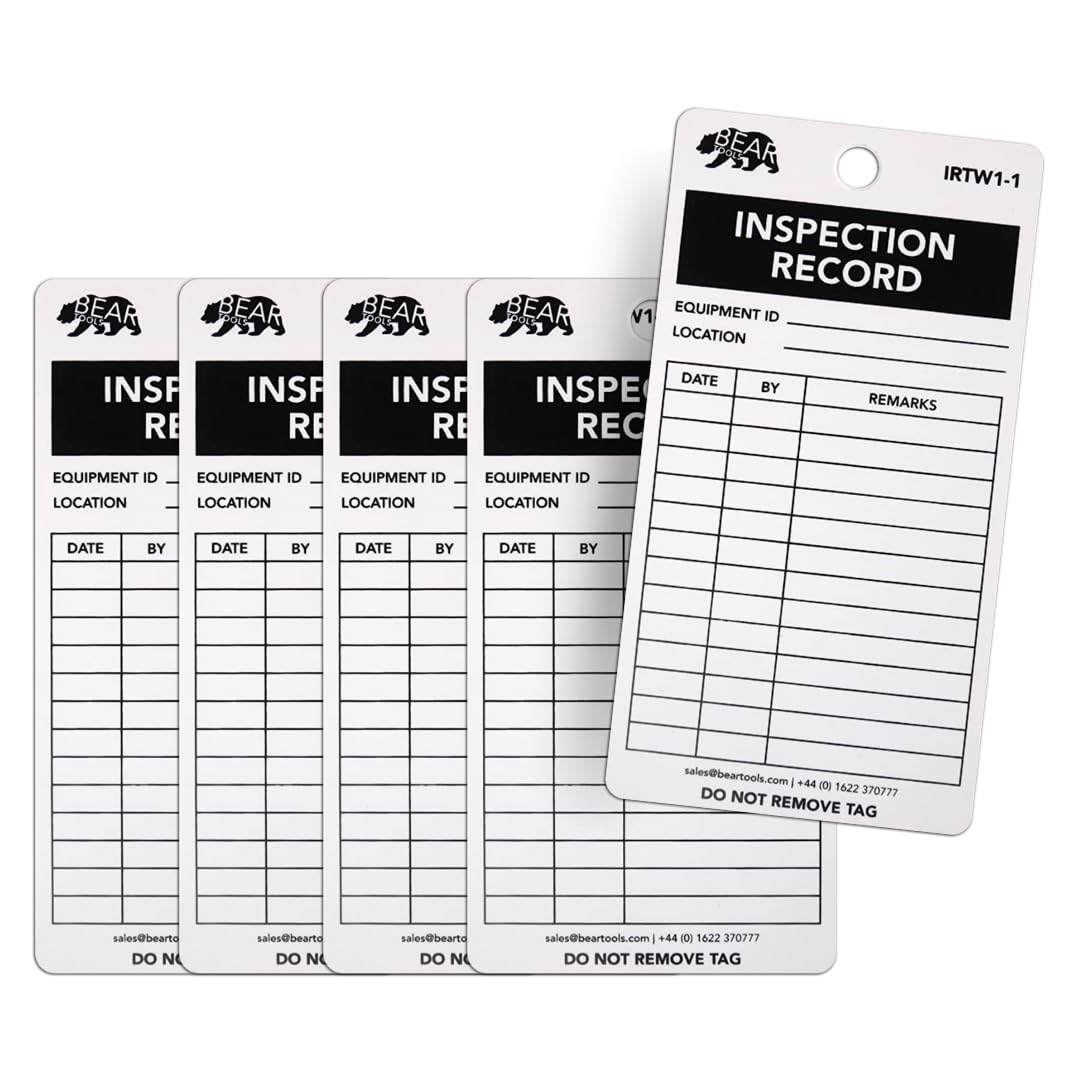 BearTOOLS Inspection Record Tag - White - 150 x 80mm (5 Pack) Indoor/Outdoor Use, Weatherproof, Matte Rigid, Equipment Safety, Universal Application, Tear Resistant, Hazard Prevention