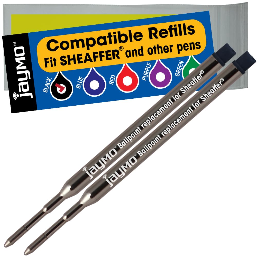 Jaymo Replacement for Sheaffer K 99335 - Measures 3.75 in / 95 mm Long - Ballpoint Pen Refill - 2 Black