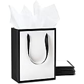 YACEYACE Black and White Gift Bags with Tissue Paper, 10Pcs 8"x10"x4.25" Medium Bags, Elegant for Boutique, Retail, Party