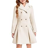 Haloumoning Girls Winter Dress Coat Button Peacoat Notch Lapel Double Breasted Outerwear with Pockets 5-14 Years