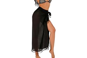 UPEOXT Beach Coverups Women, Bathing Suit Cover Up for Women, Beach Cover Up, Black Cotton Blend Sarong Skirt, Ladies Summer 