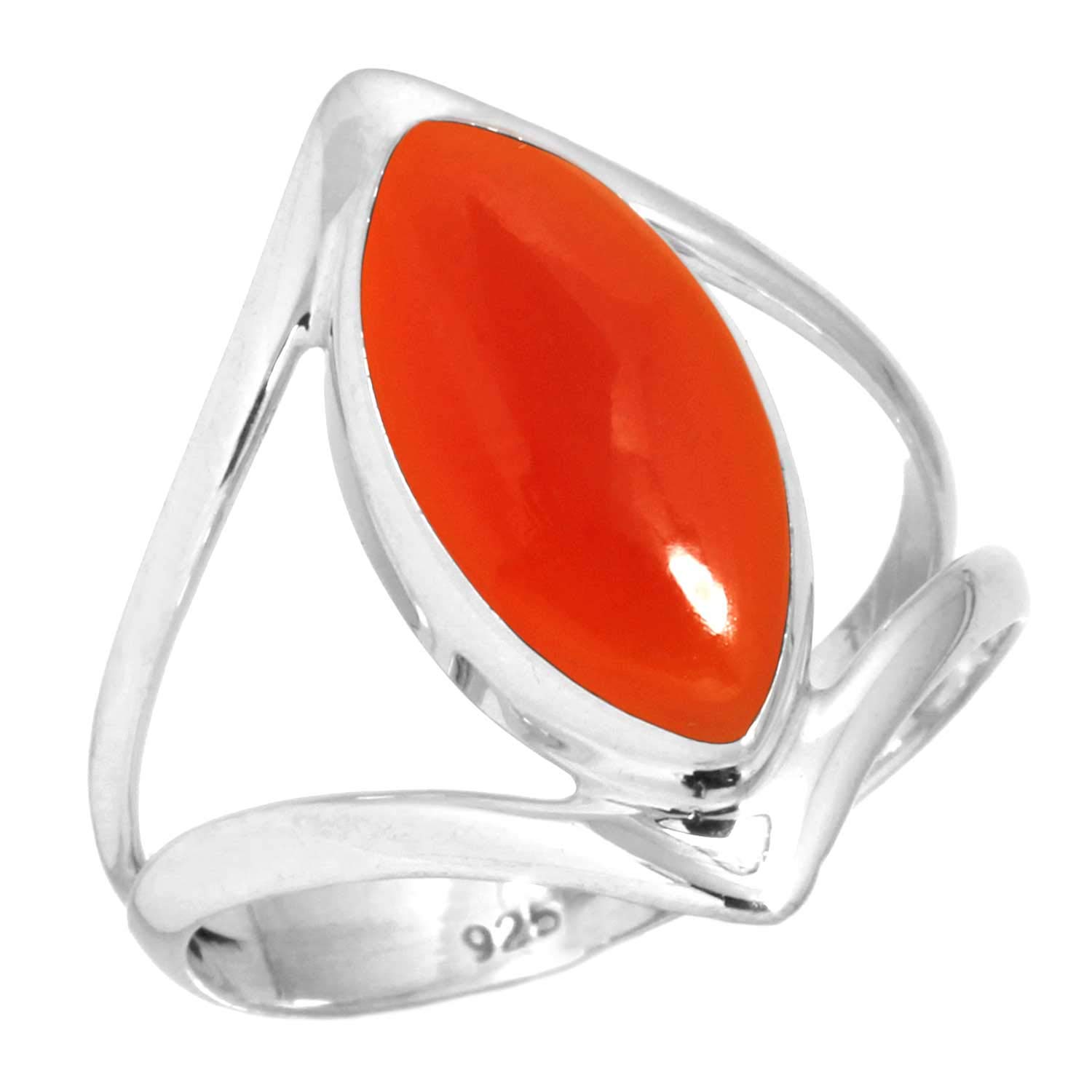 JEWELOPORIUM Natural Gemstone Ring For Women Garnet, Tiger Eye, Amber, Lapis Marquise Boho Genuine 925 Sterling Silver Handma