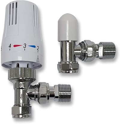 Kartell TRV Thermostatic Radiator Valve + Lockshield 1/2" x 15mm White Angled
