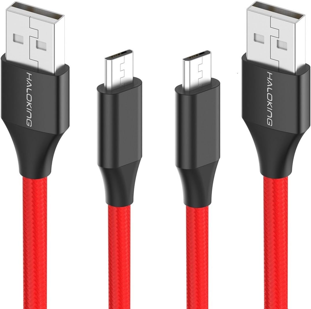 HaoToning [2-Pack] Nylon Braided Micro USB Cable 6ft, Fast Charging & Sync Cord for Android, Samsung, Amazon Kindle, LG, Nexus, PS4, Xbox -Red